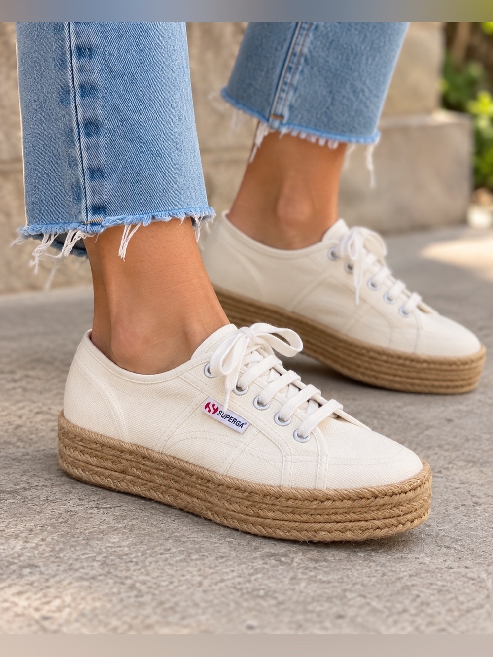 Superga White Canvas Platform Espadrille Sneaker